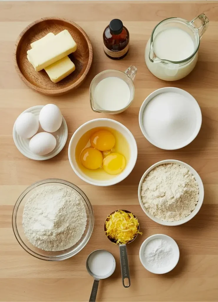 Ingredients for Madeleine Cookies with Cream Ingredients for Madeleine Cookies with Cream