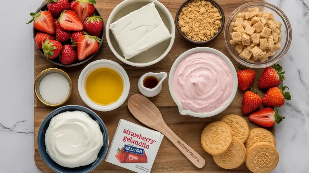 Ingredients in Strawberry Crunch Cheesecake Ingredients in Strawberry Crunch Cheesecake