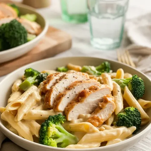 Serve Hot Chicken Broccoli Alfredo