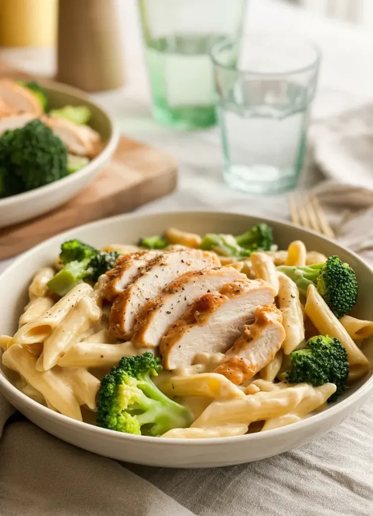 Serve Hot Chicken Broccoli Alfredo