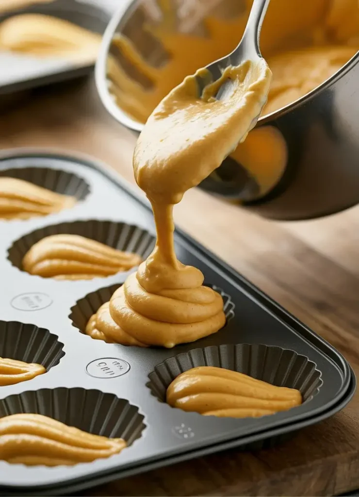 Realistic Madeleine Batter pouring Realistic Madeleine Batter pouring