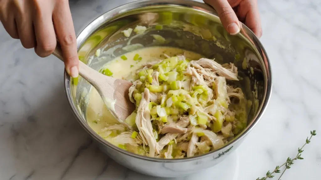 Add the Chicken in the Filling Add the Chicken in the Filling
