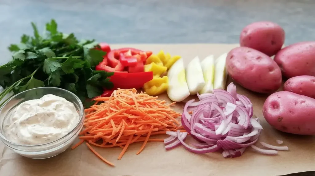 Ingredients for Dominican Pink Potato Salad Ingredients for Dominican Pink Potato Salad