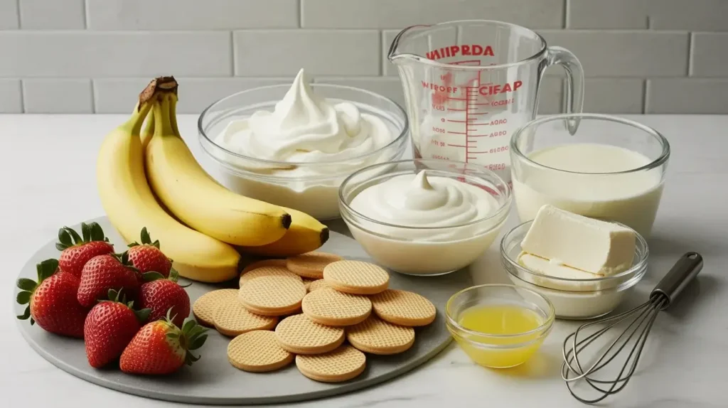 Ingredients for strawberry banana pudding Ingredients for strawberry banana pudding