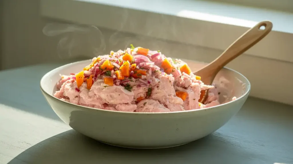 Mix the Vegetables fo Pink Potato Salad Mix the Vegetables fo Pink Potato Salad