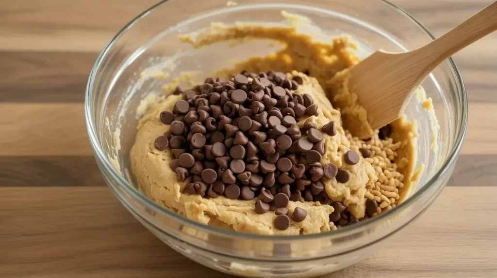 Stir in Chocolate Chips and Rice Krispies Stir in Chocolate Chips and Rice Krispies