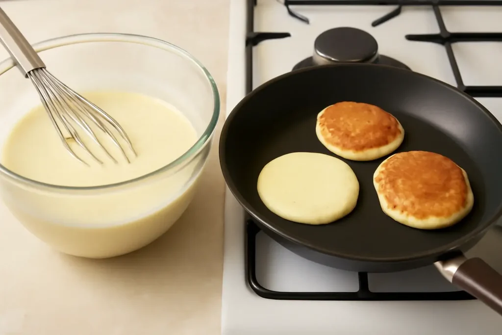 Prepare the batter and cook the pancake Prepare the batter and cook the pancake